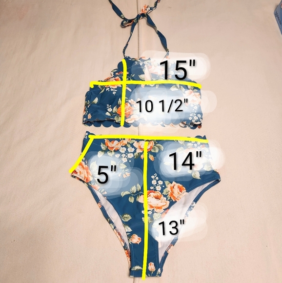 Cupshe Floral Halter Bikini Swimsuit Teal High Waist Medium - Picture 9 of 9